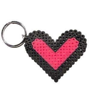 Black Pink heart keychain perler beads handmade